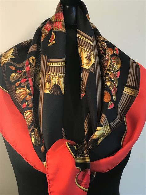 vintage hermes scarf black with gold sunflowers|vintage Hermes scarf.